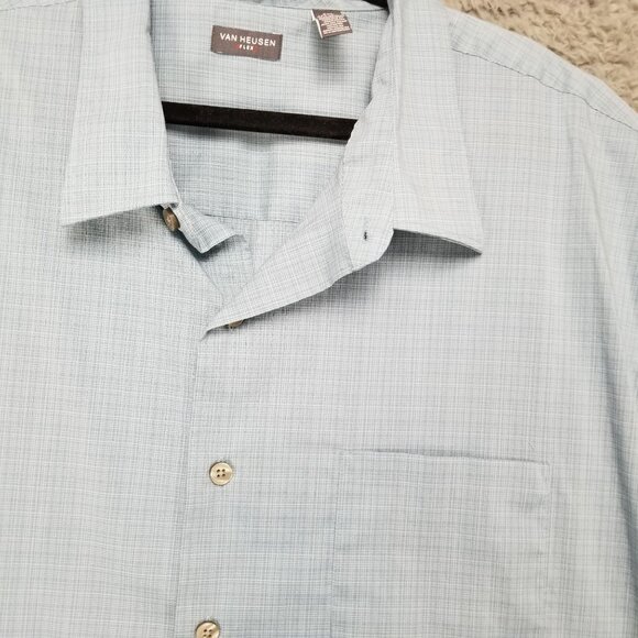 Van Heusen Shirt Mens 4XL Light Blue Plaid Short Sleeve Button Up - Picture 2 of 11